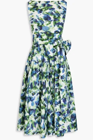 Erdem Belted printed cotton-poplin midi dress - - UK 16