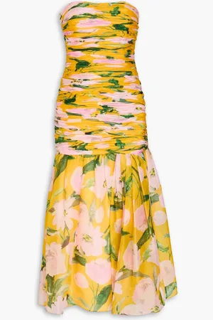 Carolina Herrera Strapless ruched floral-print silk-chiffon midi dress - - US 8
