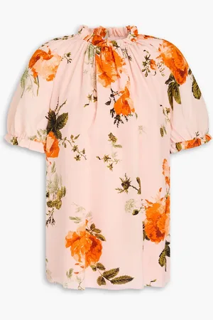 Erdem Ruffled floral-print silk crepe de chine top - Pink - UK 8