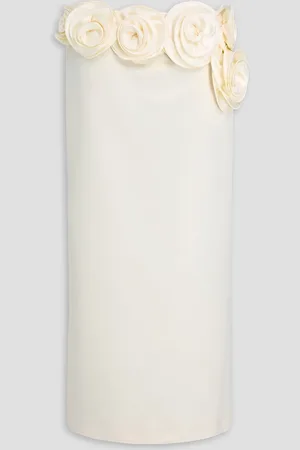 MAGDA BUTRYM Floral-appliquéd silk and wool-blend satin midi skirt - White - FR 34