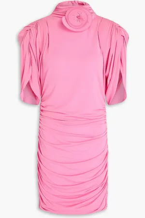 MAGDA BUTRYM Floral-appliquéd ruched jersey mini dress - Pink - FR 40