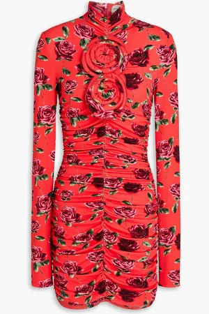 MAGDA BUTRYM Floral-appliquéd ruched printed jersey mini dress - - FR 38