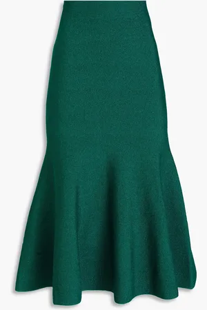 Victoria Beckham Fluted metallic knitted midi skirt - Green - UK 8