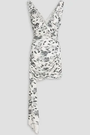 MAGDA BUTRYM Draped ruched floral-print jersey mini dress - White - FR 40