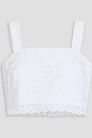 SALONI Meadow cropped broderie anglaise cotton top - - UK 10