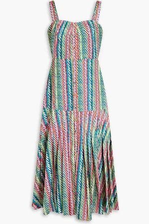 SALONI Karen pleated satin-jacquard midi dress - - UK 6