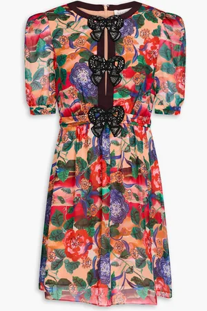 SALONI Jamie embellished floral-print silk-georgette mini dress - - UK 8
