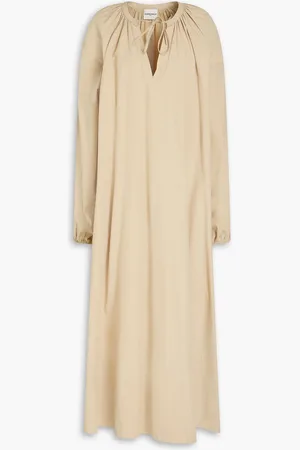 Claudie Pierlot Gathered cotton-poplin midi dress - Neutral - 0