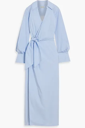 Simkhai Briar wrap-effect striped cotton-blend poplin maxi shirt dress - Blue - US 0