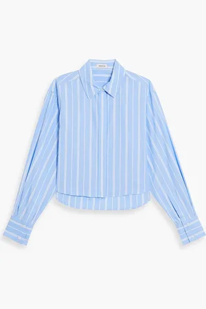 Simkhai Renata cropped striped cotton-poplin shirt - Blue - L