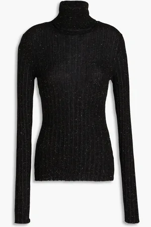 AUTUMN CASHMERE Metallic ribbed-knit turtleneck sweater - - S
