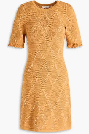 Sandro Faux pearl-embellished pointelle-knit mini dress - Yellow - FR 36