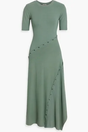 Simkhai Toma button-detailed ribbed jersey midi dress - Green - XS
