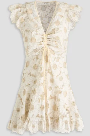 Sandro Ruffled metallic broderie anglaise mini dress - White - FR 42