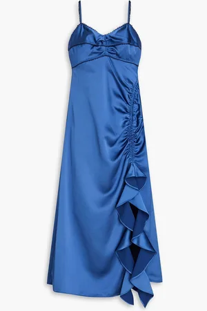 Sandro Ruched satin-crepe midi dress - Blue - FR 40
