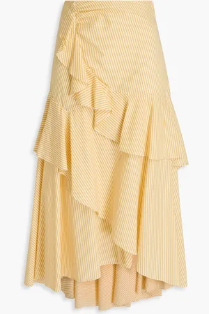 Sandro Ruffled striped cotton-poplin midi skirt - - FR 40