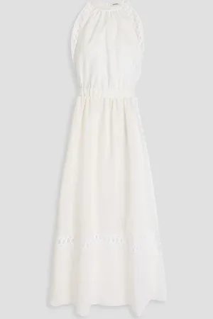 Sandro Lace-trimmed linen-blend organza midi dress - White - FR 42
