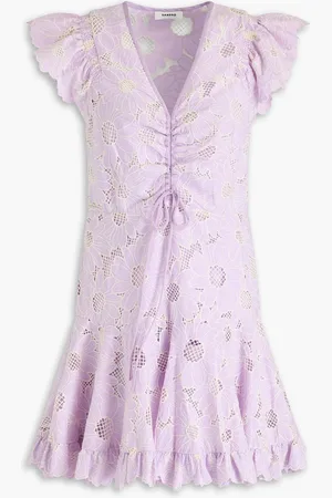Sandro Ruffled broderie anglaise mini dress - Purple - FR 40