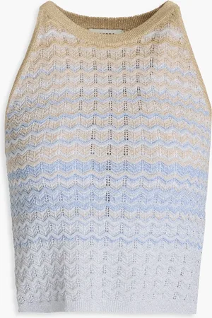 Sandro Cropped metallic crochet-knit tank - Blue - 0