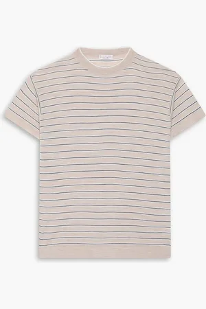 Brunello Cucinelli Metallic striped wool and cashmere-blend T-shirt - Neutral - L