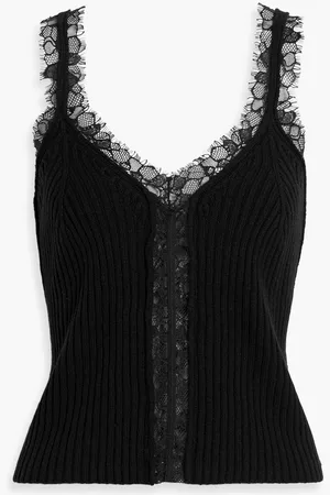 Simkhai Elsie lace-trimmed ribbed wool and cashmere-blend camisole - - L