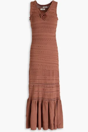 Sandro Crystal-embellished pointelle and crochet-knit midi dress - - FR 42
