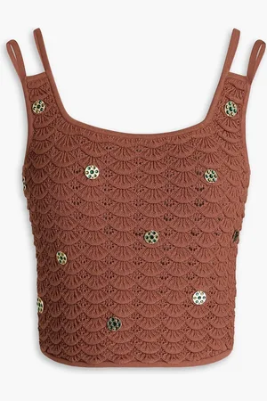 Sandro Cropped embellished crochet-knit top - - 1