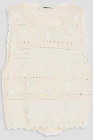 Sandro Cropped cutout pointelle-knit top - White - 3