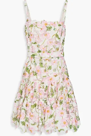 Oscar de la Renta Belted floral-print guipure lace mini dress - Pink - US 8