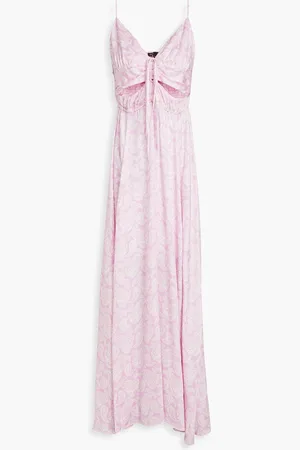 Maje Cutout paisley-print satin maxi dress - Purple - FR 38