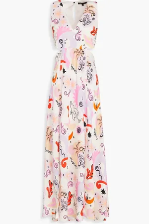 Maje Cutout printed silk-twill maxi dress - - FR 34