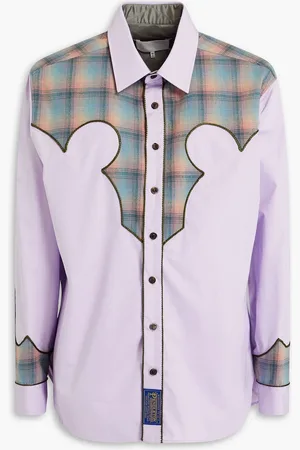Maison Margiela Checked wool-flannel and cotton-poplin shirt - Purple - 41cm