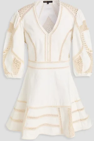 Maje Crochet-paneled cotton-twill mini dress - White - FR 36