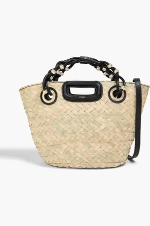 Maje Leather-trimmed straw tote - - OneSize