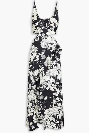 Maje Ruffled cutout floral-print satin midi dress - - FR 42