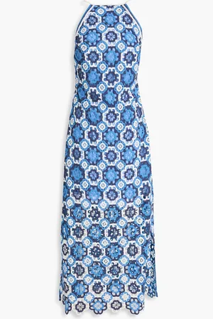 Maje Crocheted cotton midi dress - Blue - FR 40