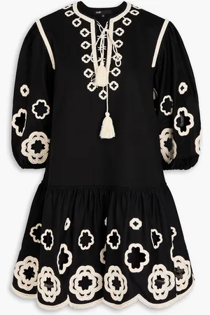 Maje Scalloped cotton-twill mini dress - - FR 38