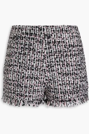 Self-Portrait Frayed bouclé-tweed shorts - - UK 12