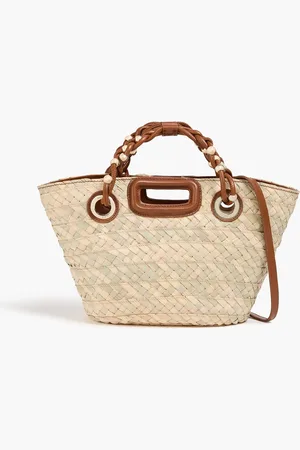 Maje Leather-trimmed straw tote - Brown - OneSize