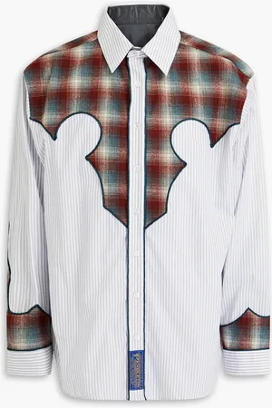 Maison Margiela Pendleton checked wool and striped cotton-poplin shirt - Gray - 42cm