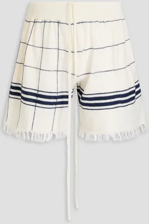 Maison Margiela Fringed checked wool-blend drawstring shorts - White - M