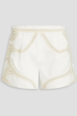 Maje Crochet-paneled cotton-twill shorts - White - FR 38