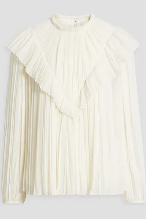 Chloé Pleated ruffled wool-gauze blouse - White - FR 34