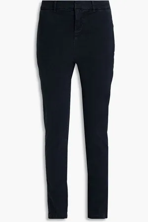 NILI LOTAN Washed stretch-cotton twill slim-leg pants - Blue - US 0