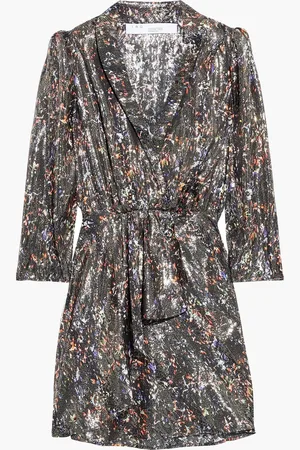 IRO Milad wrap-effect printed silk-blend lamé mini dress - Metallic - FR 34