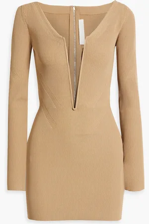 DION LEE Ribbed-knit mini dress - Neutral - UK 14