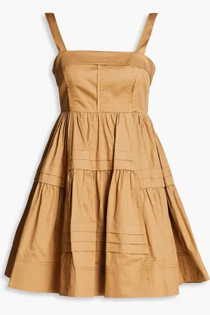 AJE Sight Bow tiered cotton-poplin mini dress - Brown - UK 14