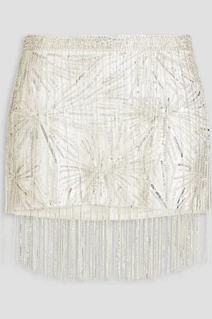 Retrofete Beatrix fringed embellished crepe mini skirt - White - XS