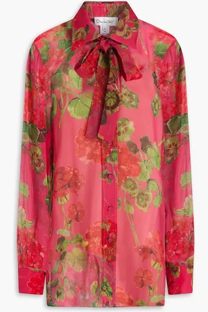 Oscar de la Renta Pussy-bow floral-print silk-chiffon shirt - Pink - US 2