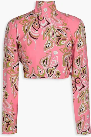 Puccini Cropped printed cotton-poplin turtleneck top - - IT 42